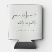 ミニマル白黒スクリプトタイポグラフィ結婚の 缶クーラー (裏面)