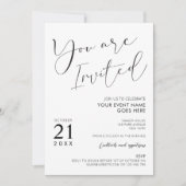 ミニマル白黒スクリプトロゴビジネスパーティー 招待状 (正面)