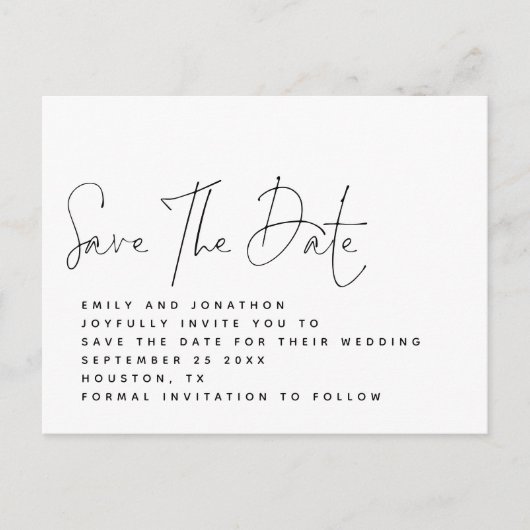 ミニマル白黒スクリプト日付の保存 ポストカード (正面)