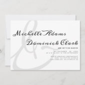 ミニマル白黒スクリプト結婚アンパサンド 招待状 (正面)
