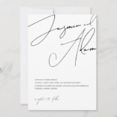ミニマル白黒スクリプト結婚タイポグラフィ 招待状 (正面)
