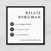 ミニマル白黒ソーシャルメディアあなたのロゴ スクエア名刺 (正面)