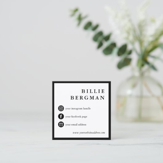 ミニマル白黒ソーシャルメディアあなたのロゴ スクエア名刺 (スタンド正面)