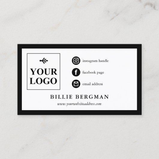 ミニマル白黒ソーシャルメディアあなたのロゴ 名刺 (正面)