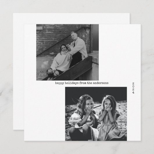 ミニマル白黒タイポグラフィフォトクリスマス シーズンカード (正面/裏面)