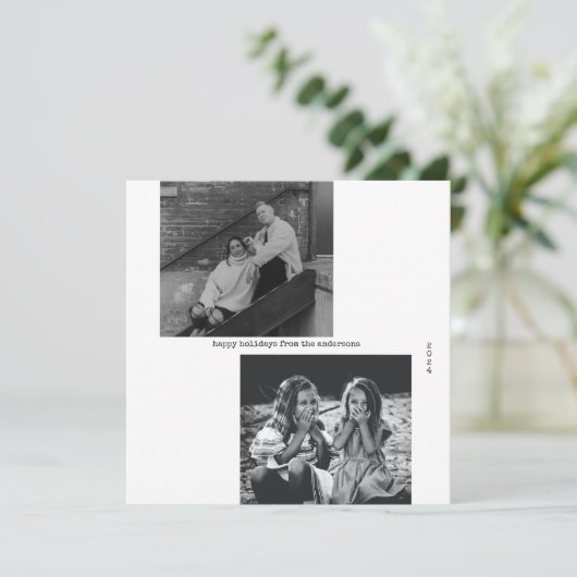 ミニマル白黒タイポグラフィフォトクリスマス シーズンカード (スタンド正面)