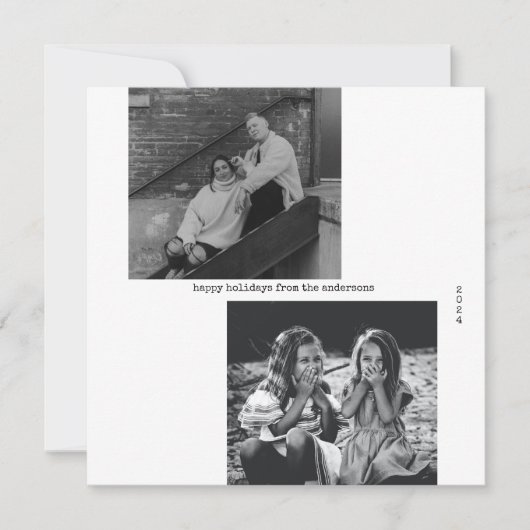 ミニマル白黒タイポグラフィフォトクリスマス シーズンカード (正面)
