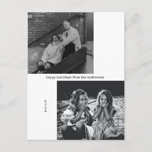 ミニマル白黒タイポグラフィフォトクリスマス シーズンポストカード (正面)
