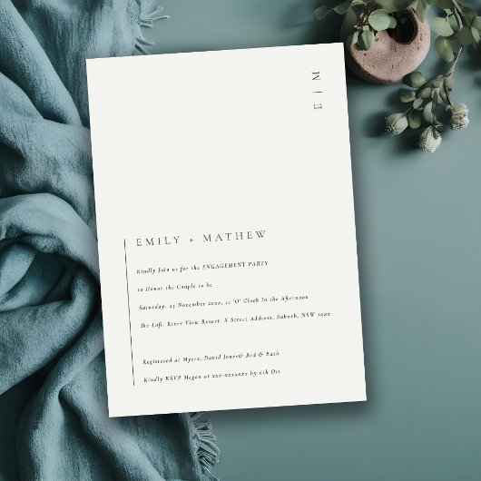 ミニマル白黒タイポグラフィ婚約招待状 サンキューカード