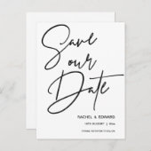 ミニマル白黒タイポグラフィ結婚ズ救 案内ポストカード (正面/裏面)