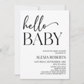 ミニマル白黒ハローベビーベビーシャワー 招待状 (正面)