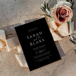 ミニマル白黒ハート結婚式招待状 招待状