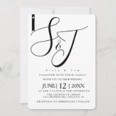 ミニマル白黒ハート モノグラムの 招待状 (正面)