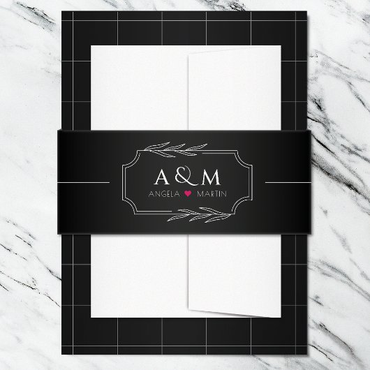 ミニマル白黒ハート 招待状ベリーバンド