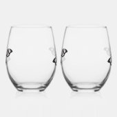 ミニマル白黒バタフライモノグラム結婚ズ ステムなしワイングラス