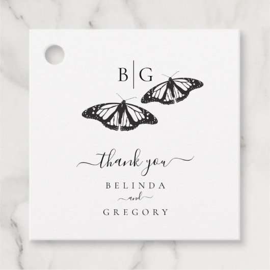 ミニマル白黒バタフライモノグラム結婚ズ フェイバータグ (正面)