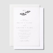 ミニマル白黒バタフライモノグラム結婚ズ ベラム紙招待状 (オフセット)