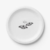 ミニマル白黒バタフライモノグラム結婚ズ ペーパープレート (正面)