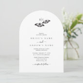 ミニマル白黒バタフライモノグラム結婚ズ 招待状 (スタンド正面)