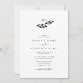 ミニマル白黒バタフライモノグラム結婚ズ 招待状 (正面)