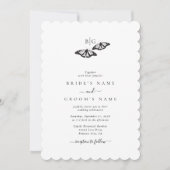 ミニマル白黒バタフライモノグラム結婚ズ 招待状 (正面)