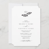 ミニマル白黒バタフライモノグラム結婚ズ 招待状 (正面)