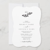 ミニマル白黒バタフライモノグラム結婚ズ 招待状 (正面)