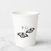 ミニマル白黒バタフライモノグラム結婚ズ 紙コップ (正面)