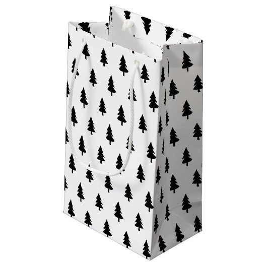 ミニマル白黒パインツリークリスマスカスタム スモールペーパーバッグ (裏面アングル)