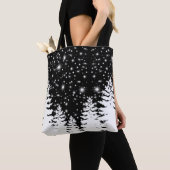 ミニマル白黒パインフォレスト夜空の星 トートバッグ (クローズアップ)