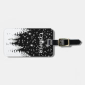 ミニマル白黒パインフォレスト夜空の星 ラゲッジタグ (正面横)