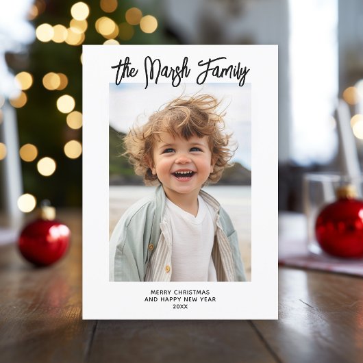 ミニマル白黒ファミリー手書きスクリプト シーズンカード