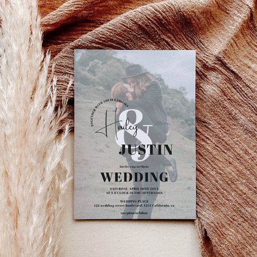 ミニマル白黒フォト結婚オーバーレイ 招待状