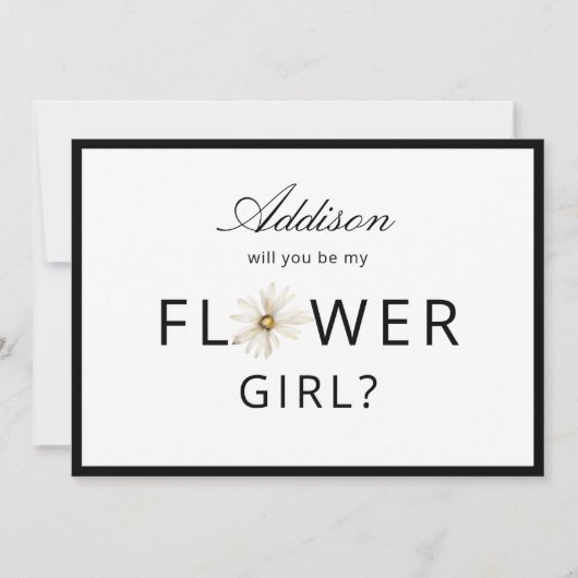 ミニマル白黒フラワーガール提案カード 招待状 (正面)