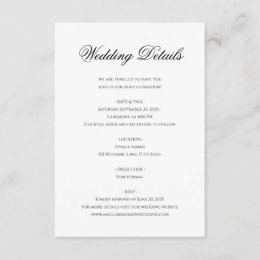 ミニマル白黒フローラモノグラム結婚クレスト エンクロージャーカード (正面)