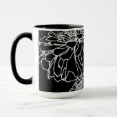 ミニマル白黒フローラ線スケッチ マグカップ (左)