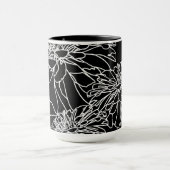 ミニマル白黒フローラ線スケッチ マグカップ (中央)