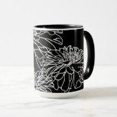 ミニマル白黒フローラ線スケッチ マグカップ (正面右)