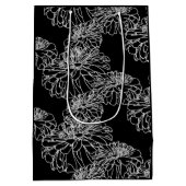 ミニマル白黒フローラ線スケッチ ミディアムペーパーバッグ (裏面)