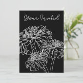 ミニマル白黒フローラ線スケッチ 招待状 (スタンド正面)