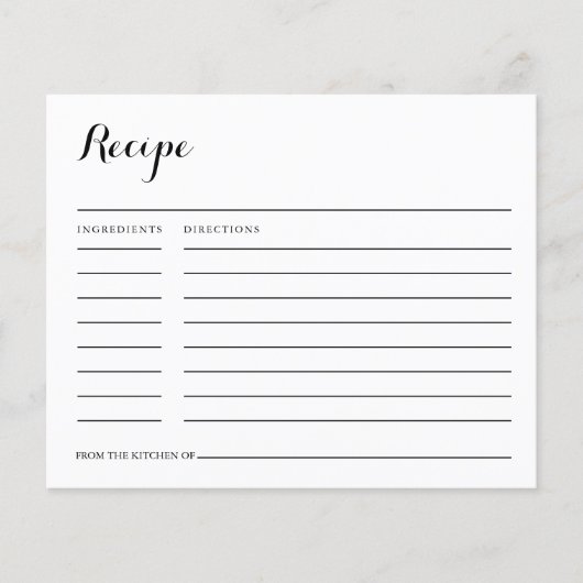 ミニマル白黒ブライダルシャワーレシピカード (正面)