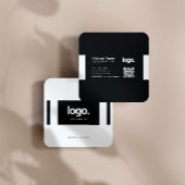 ミニマル白黒プロフェッショナルQRコード スクエア名刺