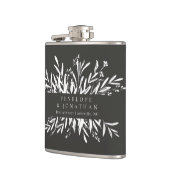 ミニマル白黒ボタニカルカスタムウェディング フラスク (左)