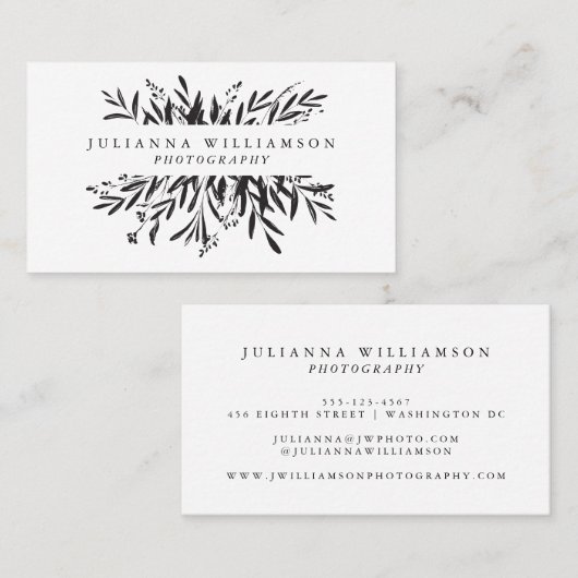 ミニマル白黒ボタニカルプロフェッショナルシック 名刺 (正面/裏面)