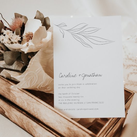 ミニマル白黒ボホボタニカルライン結婚ズ 招待状