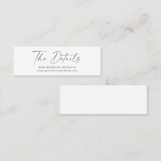 ミニマル白黒モダンスクリプトウェブサイトカード スキニー名刺 (正面/裏面)