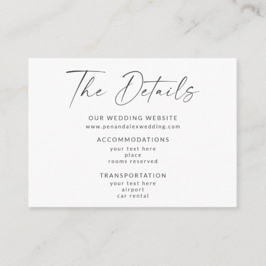 ミニマル白黒モダンスクリプトレタリング エンクロージャーカード (正面)