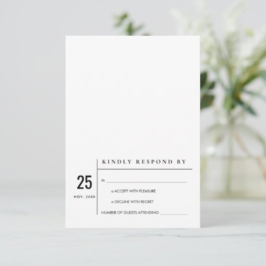 ミニマル白黒モダンタイポグラフィウェディングRSVP 招待状 (スタンド正面)