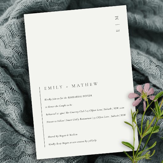 ミニマル白黒モダンリハーサルディナー招待状 サンキューカード