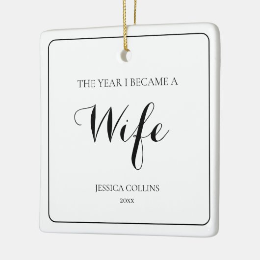 ミニマル白黒モダン初めてのクリスマス妻 セラミックオーナメント (左)